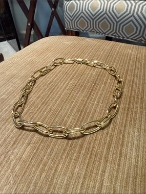 Polished Gold Oval Link Necklace for Women